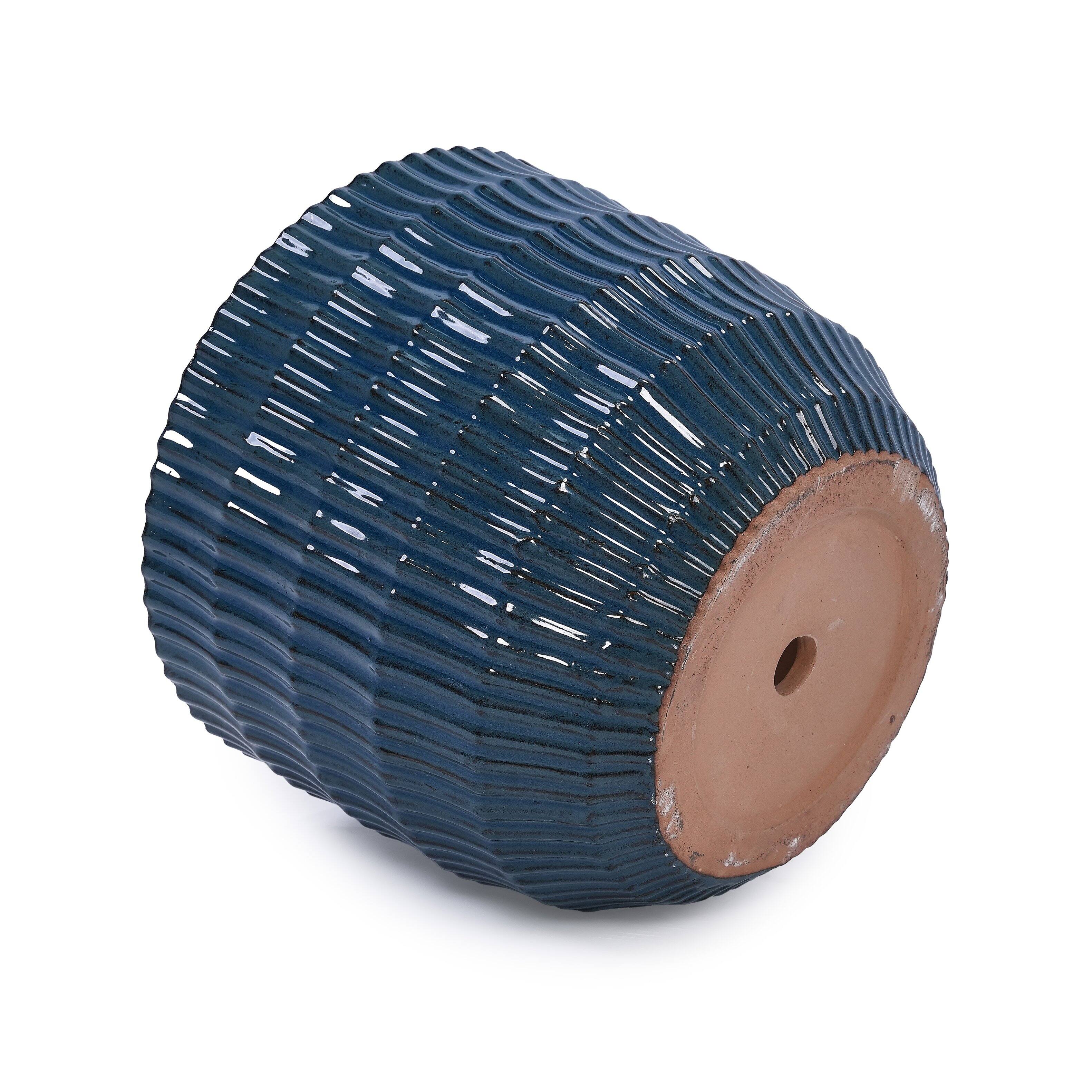 Alt View 8. Loheer - Loheer Ceramic Planter Set, Handmade Navy Blue Planter Set of 4 with Drainage, Textured Clay Indoor Outdoor Flower Pots.