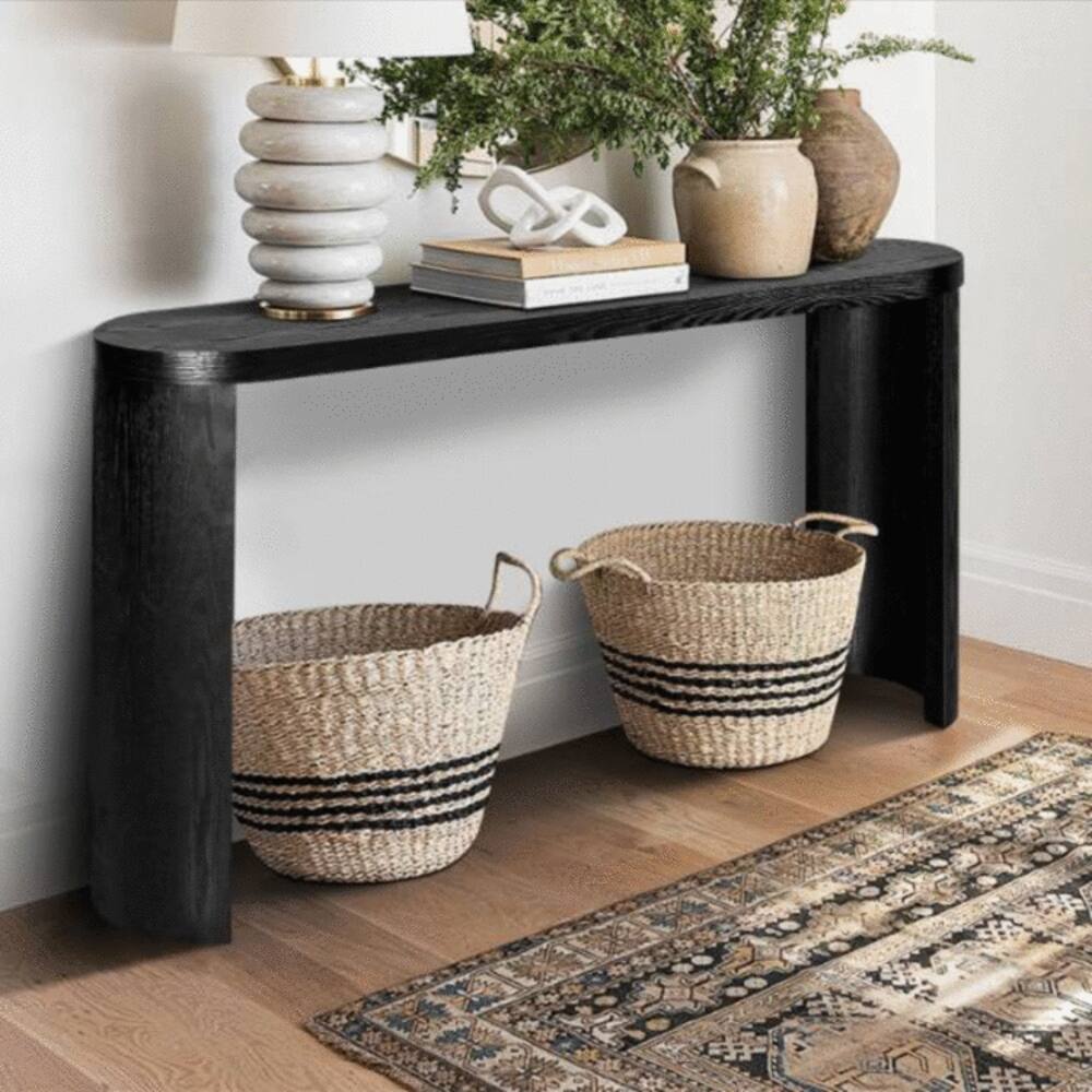 Angle. Loheer - Loheer 60 inch black console table reversible curved legs oval entryway table - Black.