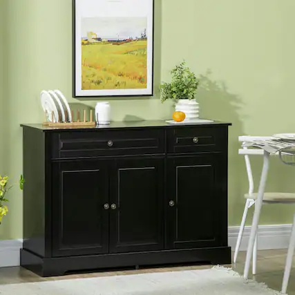 Front. Kadyn - Modern Sideboard with 2 Drawers & Adjustable Shelves for Entryway, Black - Black.