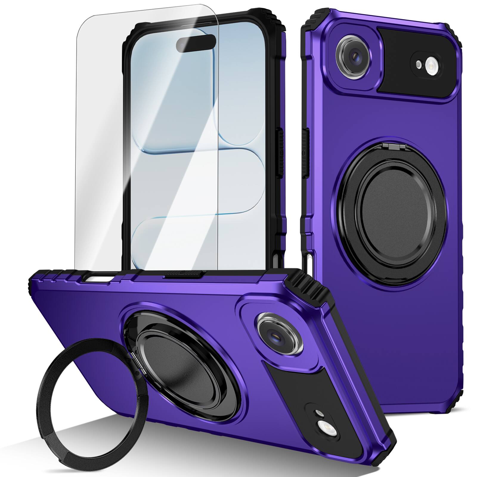 Front. Dteck - Heavy Duty Ring Stand Case for Apple iPhone Air,Shockproof Rugged PC TPU Phone Cover + Tempered Glass Flim - Purple.