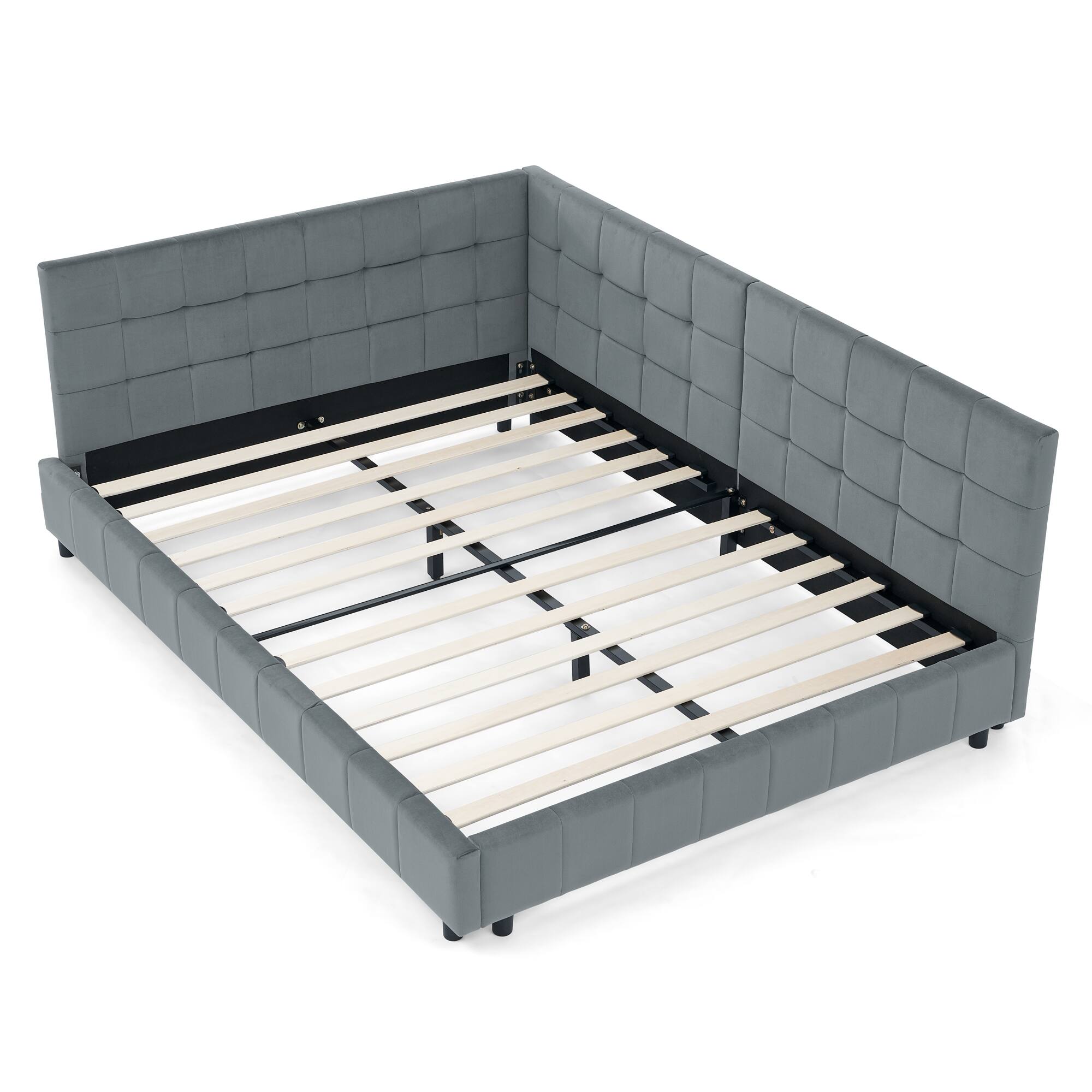 Alt View 3. Anysun - Full Velvet Tufted Sofa Bed Frame - with Comfortable Backrest & Armrests for Bedroom or Living Room - Grey.