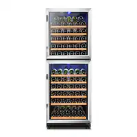 Lanbo - Freestanding/Built-In 24 Inch 130 Bottle Dual Zone Wine Fridge with Smooth Rolling Shelves and 2 Independent Zones - Black - Front_Zoom