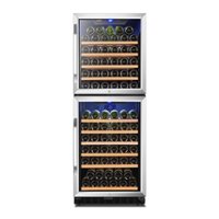 Lanbo - Built-In 24 Inch 130 Bottle Dual Zone Compressor Wine Cooler with Sturdy Beech Wood Shelves and 2 Independent Zones - Black - Front_Zoom