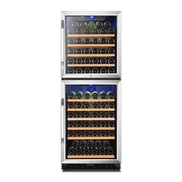 Lanbo - Freestanding/Built-In 24 Inch 130 Bottle Dual Zone Wine Fridge with Smooth Rolling Shelves and 2 Independent Zones - Black