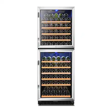 Front. Lanbo - Freestanding/Built-In 24 Inch 130 Bottle Dual Zone Wine Fridge with Smooth Rolling Shelves and 2 Independent Zones - Black.