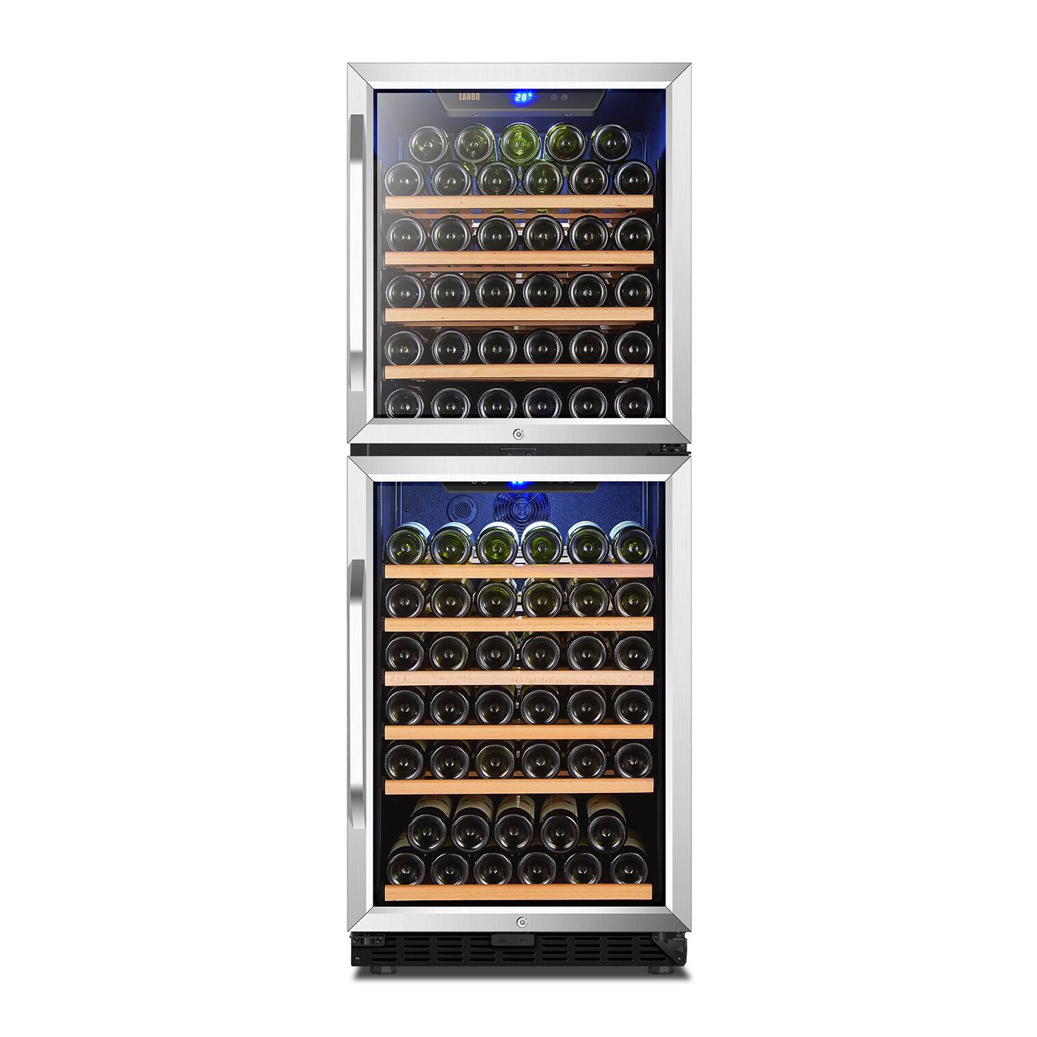 Front. Lanbo - Freestanding/Built-In 24 Inch 130 Bottle Dual Zone Wine Fridge with Smooth Rolling Shelves and 2 Independent Zones - Black.