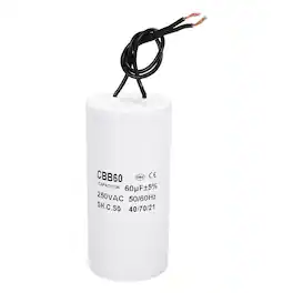 Unique Bargains - 60uF CBB60 Running Capacitor, AC 250V 2 Wires 50/60Hz Cylinder 100x50mm for Water Pumps, Washing Machines - White