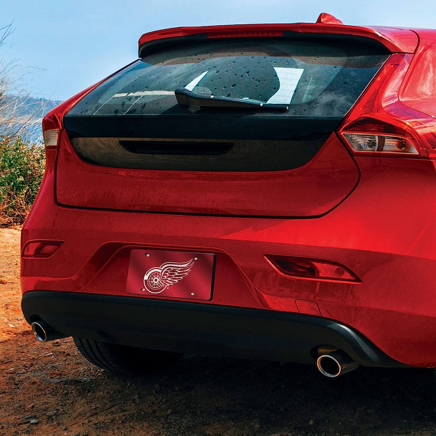 Alt View 2. Rico Industries - Detroit Red Wings NHL Logo Mirror Look LASER License Plate - Multi.