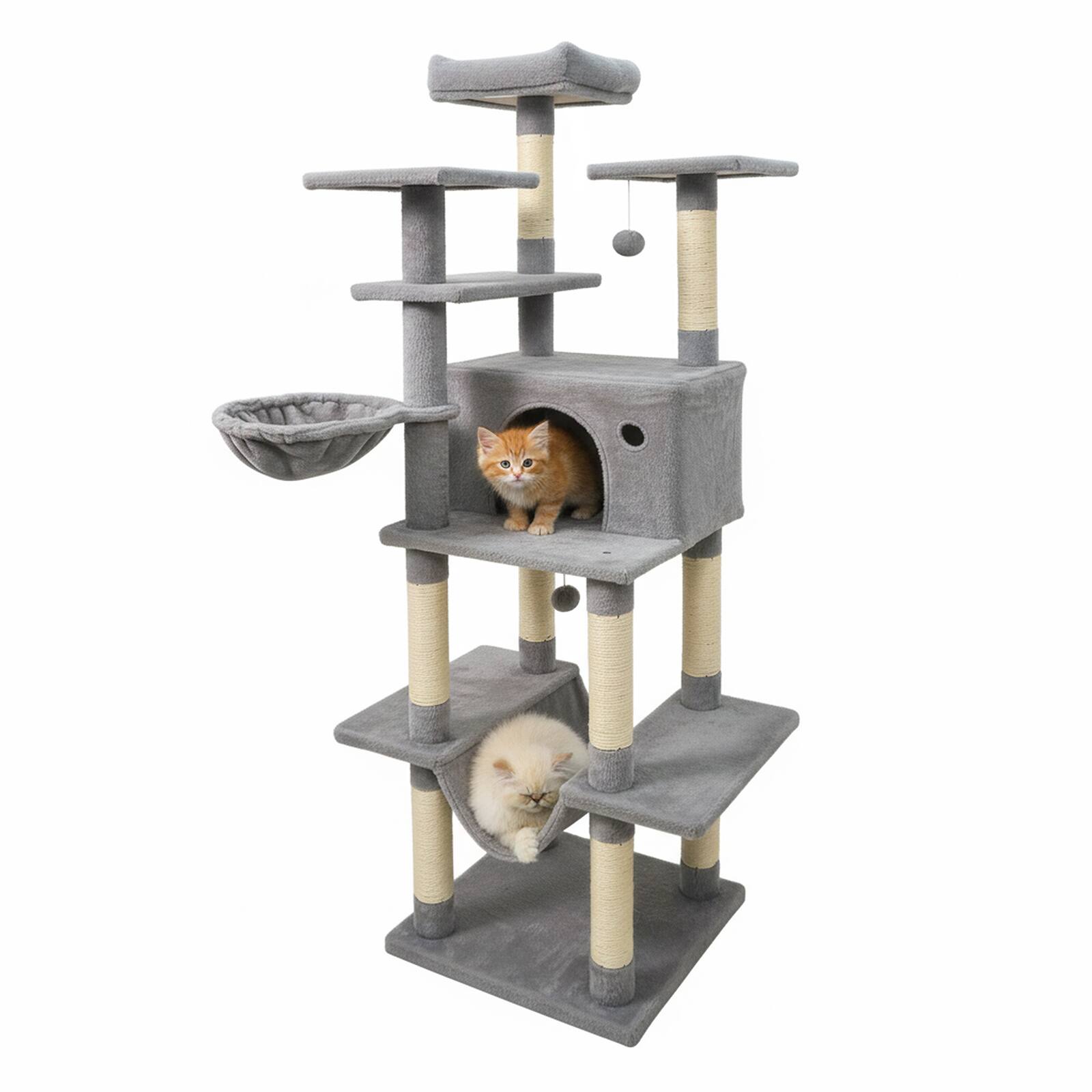 Alt View 9. Gymax - Gymax 63'' Large Cat Tree for Indoor Cats w/Plush Top Perch Condo Hammock Basket Bed Light Grey.