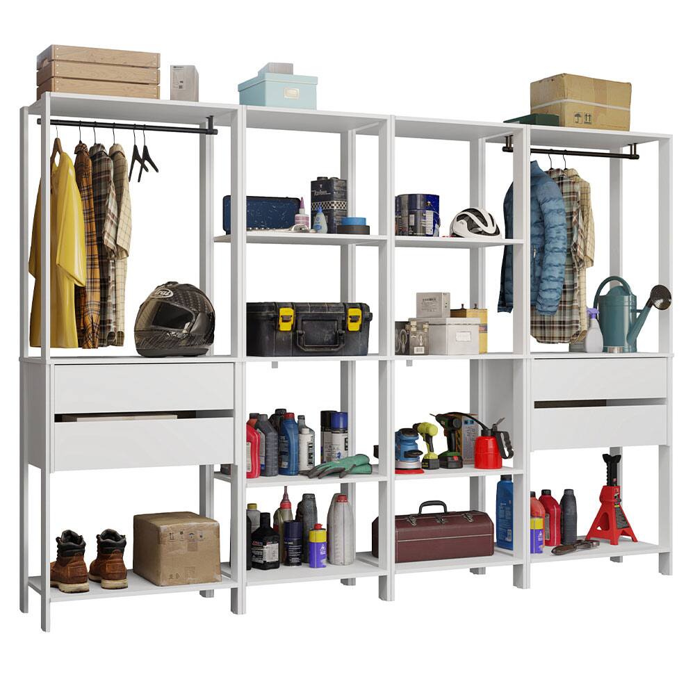 Angle. Madesa - Madesa Garage Storage Rack with 4 Drawers, Open Shelves and Hanging Spaces 102"L - White - White.