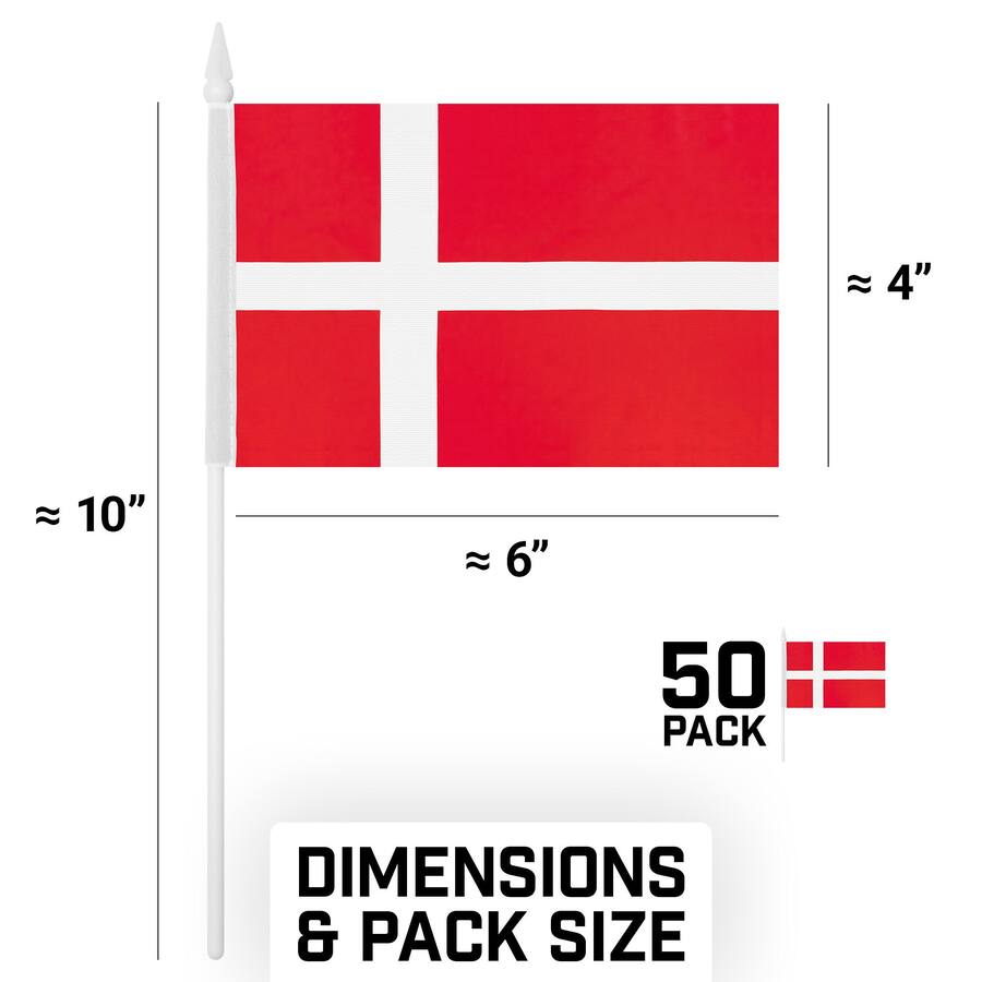 Polyester Stick G128 50 Pack Handheld Denmark Stick Flags — 4 x 6 in, 150D Polyester ...
