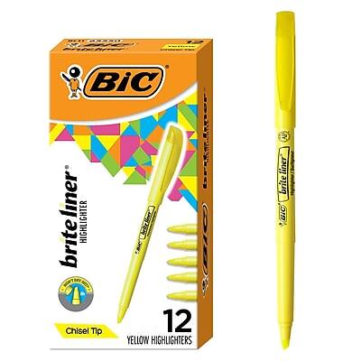 BIC America - BIC Brite Liner Stick Highlighter, Chisel Tip, Yellow, Dozen (65550)