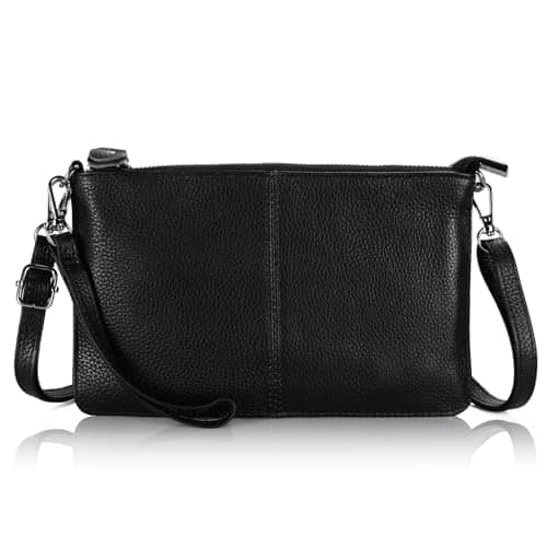 Vulpecula Spade - Genuine Leather Wristlet Clutch Wallet Purses Small Crossbody Bags for Women with RFID Blocking Card Slots - Black