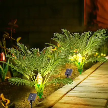 Front. Oumilen - 2 Pack Artificial Plants Outdoor with Solar Light.
