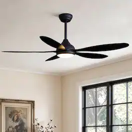 Siljoy - 52 Inch 5 Blade Modern Ceiling Fan with Dimmable LED Light Remote and App Control for Bedroom Living Room - Matte Black