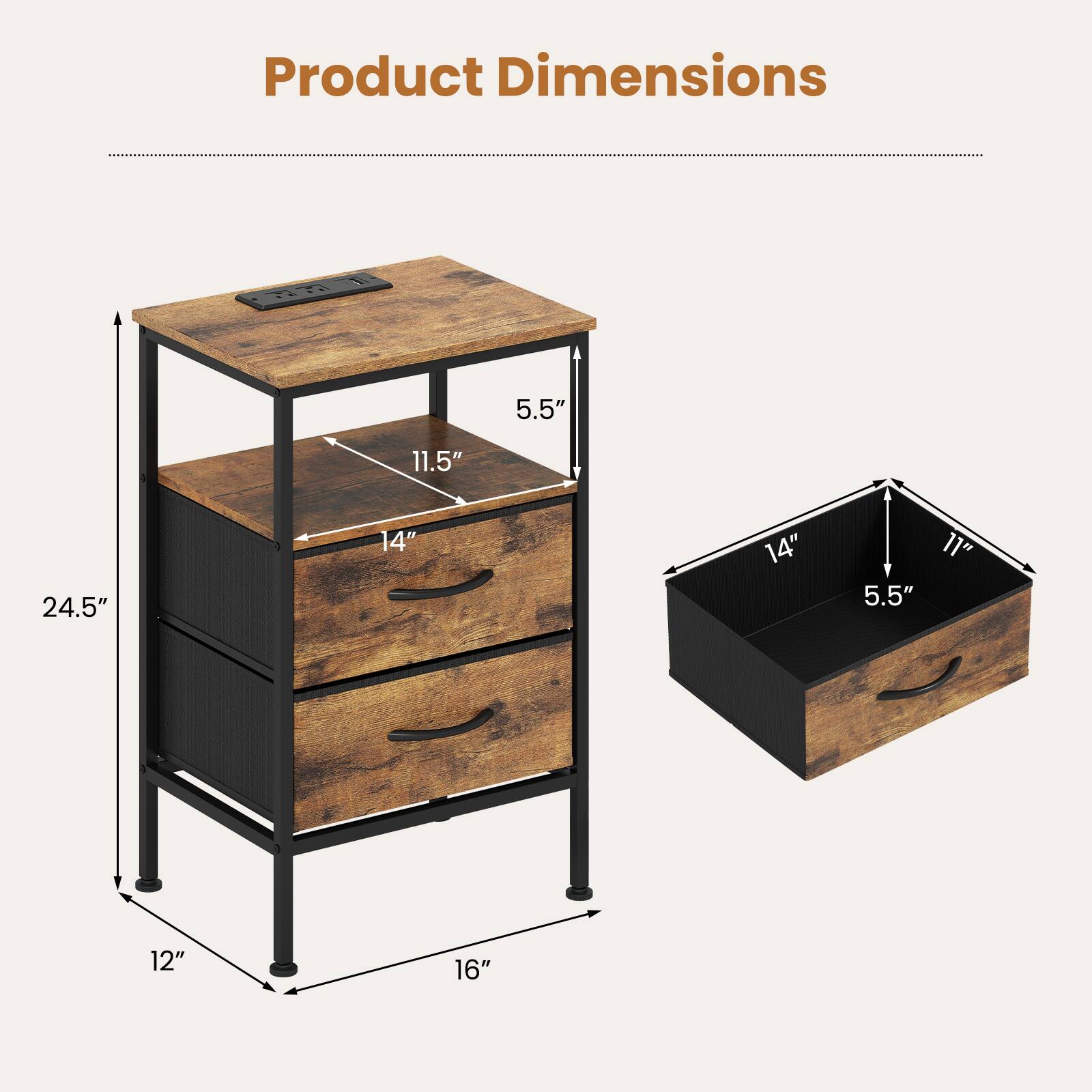 Product Dimensions: 5.5" x 11.5" x 24.5" x 14" x 14" x 11" x 5.5" x 12" x 16"