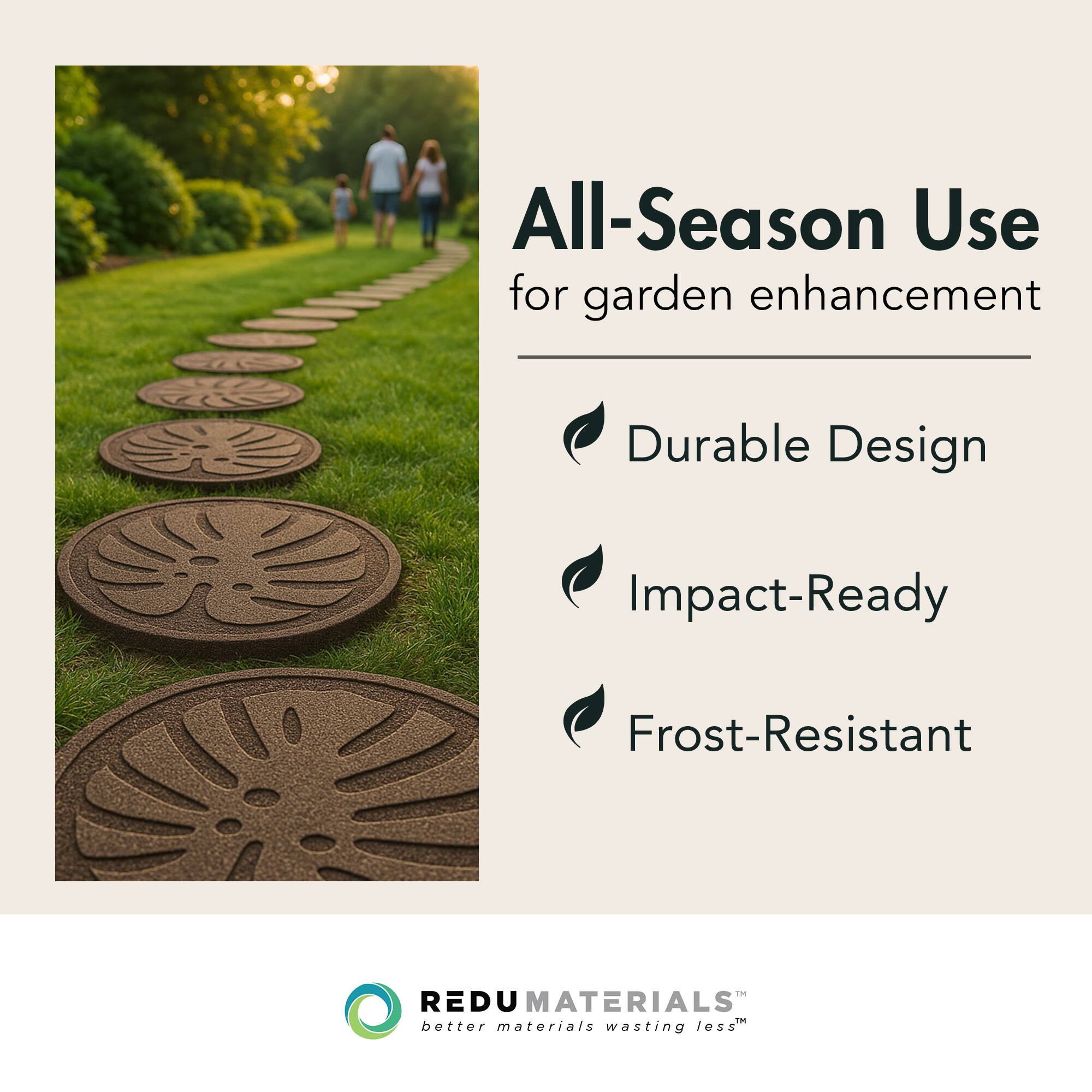 All-Season Use for garden enhancement

- Durable Design
- Impact-Ready
- Frost-Resistant

REDU MATERIALS™  
better materials wasting less™