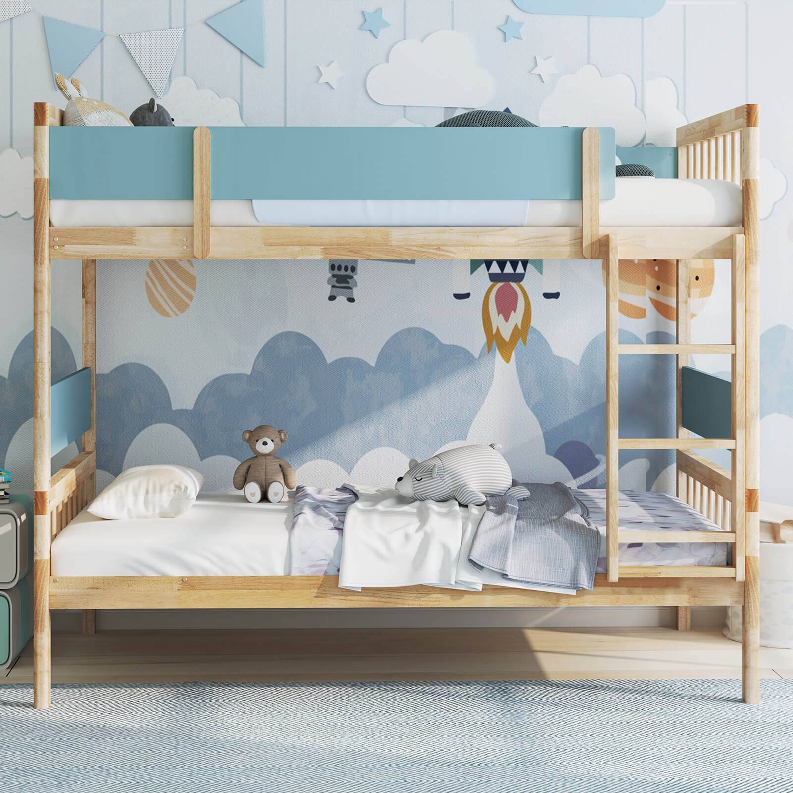 Back. Costway - Twin Over Twin Bunk Bed Solid Wood Bed Frame with Ladder Full-length Guardrails - Natural.