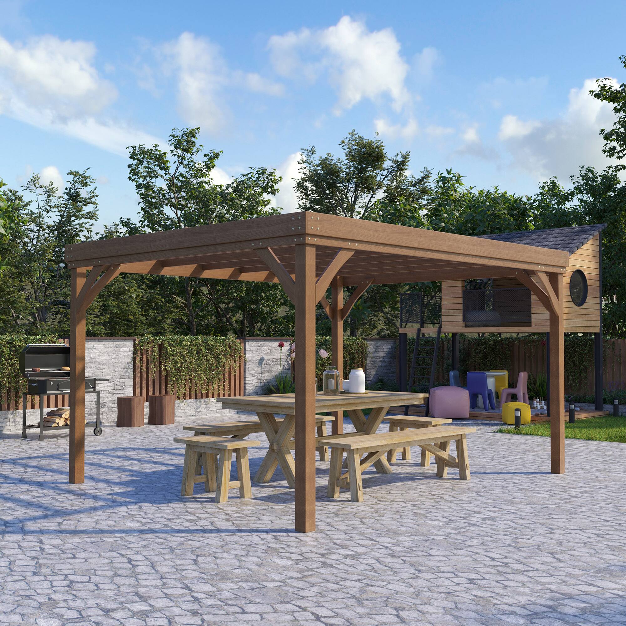 Alt View 1. Outsunny - x 12' Outdoor Wooden Pergola, Grape Vine Gazebo with Concrete Anchors for Garden, Patio, Backyard - Brown.