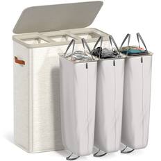 Front. Sorbus - Sorbus Fabric Laundry Hamper, Collapsible 3-Compartment Laundry Basket with Removable Laundry Bag - Beige.