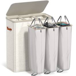 Sorbus - Fabric Laundry Hamper, Collapsible 3-Compartment Laundry Basket with Removable Laundry Bag - Beige