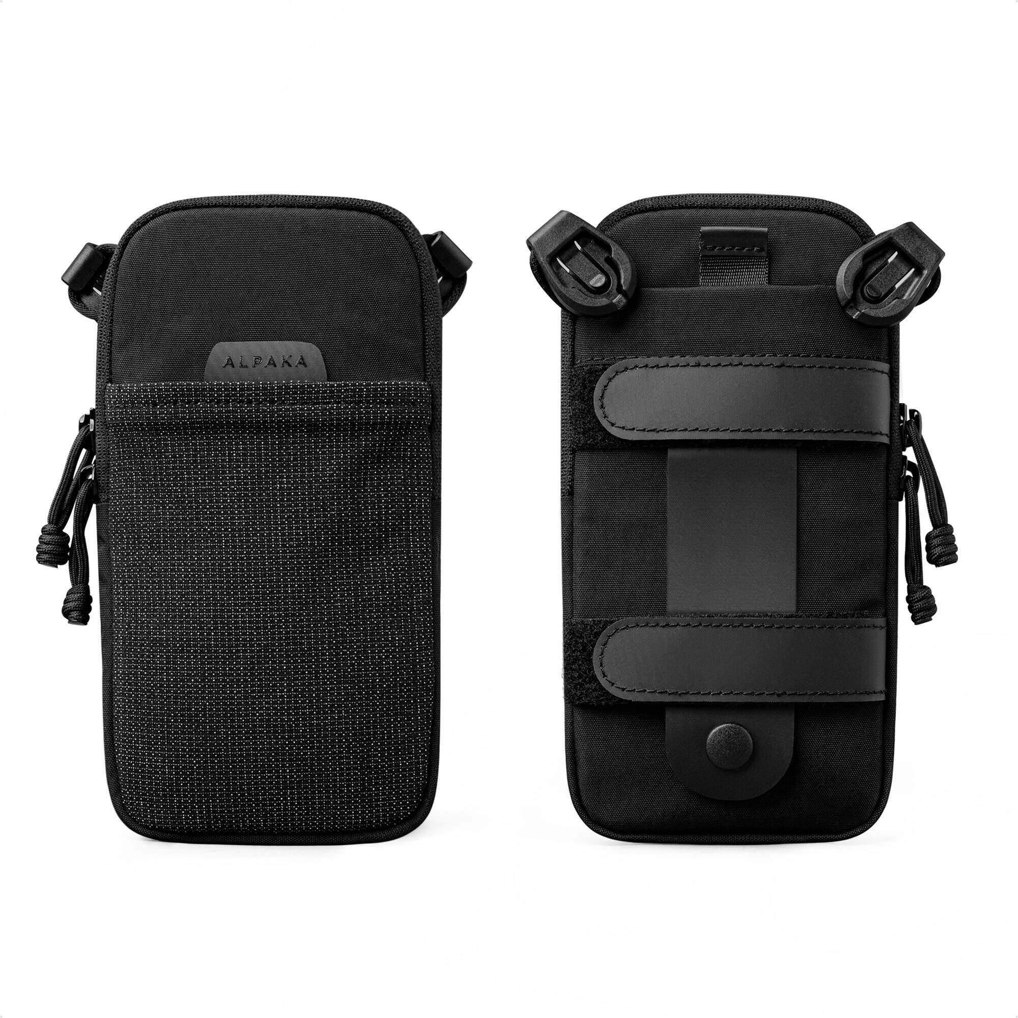 Back. ALPAKA - Men’s Sling Bag & Belt Bag - Slim Crossbody Phone Sling with Card Sleeve and Phone Pocket - Black Axoflux 400D Washed Nylon.