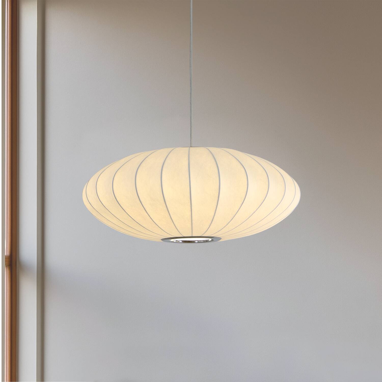 Alt View 1. Umeiluce - 19.7 Inches Mid-century Pendant Light Oval Silk Shade Dimmable - White.