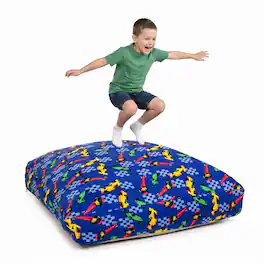 Loheer - Sensory Crash Pad for Kids and Adults - 36x36 Foam Block Crash Mat with Non-Slip Bottom - Blue Cars