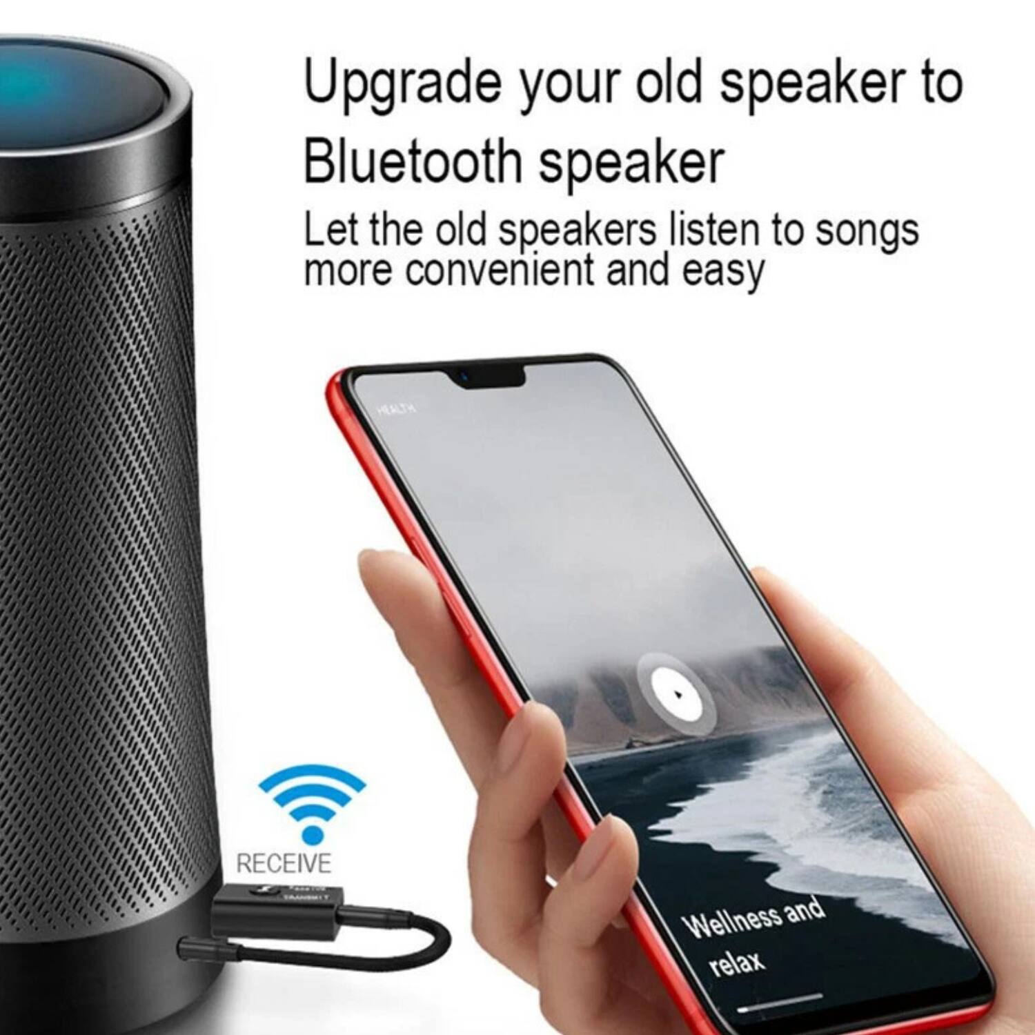 Upgrade your old speaker to Bluetooth speaker  
Let the old speakers listen to songs more convenient and easy  

RECEIVE  

Wellness and relax