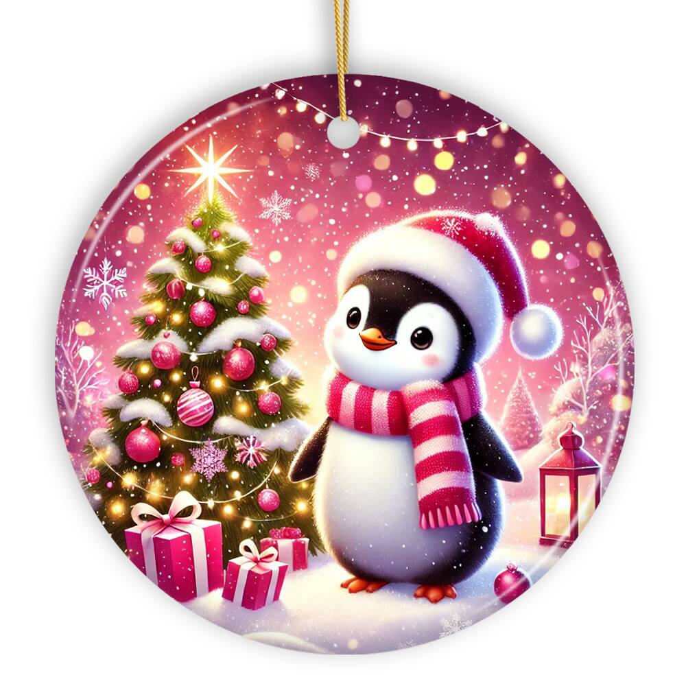 OrnamentallyYou - Glistening Winter Penguin Pink Themed Ornament Adorable Arctic Christmas Gift and Decor - Multi-colored