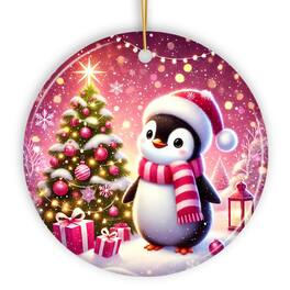 OrnamentallyYou - Glistening Winter Penguin Pink Themed Ornament Adorable Arctic Christmas Gift and Decor - Multi-colored