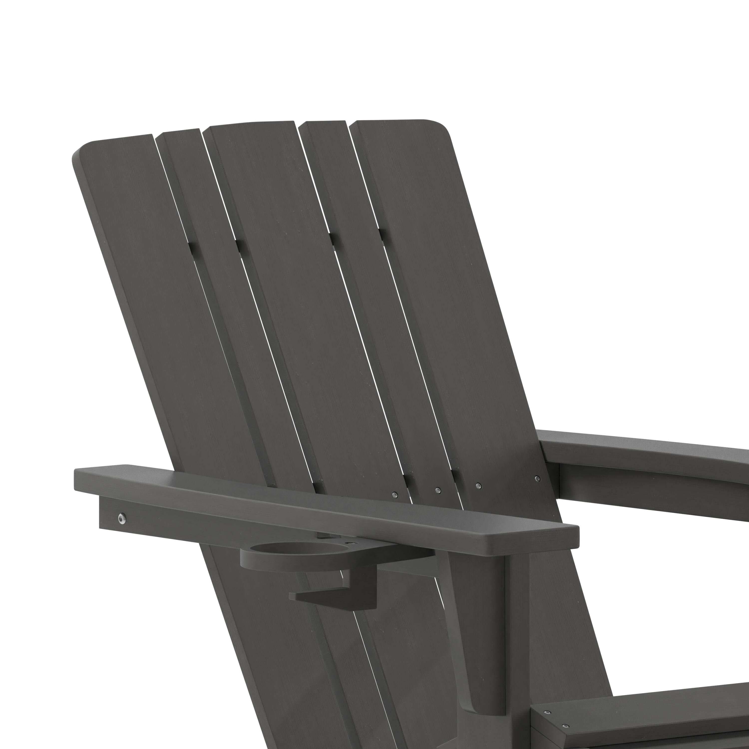 Alt View 10. Emma + Oliver - Haley Adirondack Chair with Cup Holder and Pull Out Ottoman, All-Weather HDPE Indoor/Outdoor Lounge Chair - Gray.