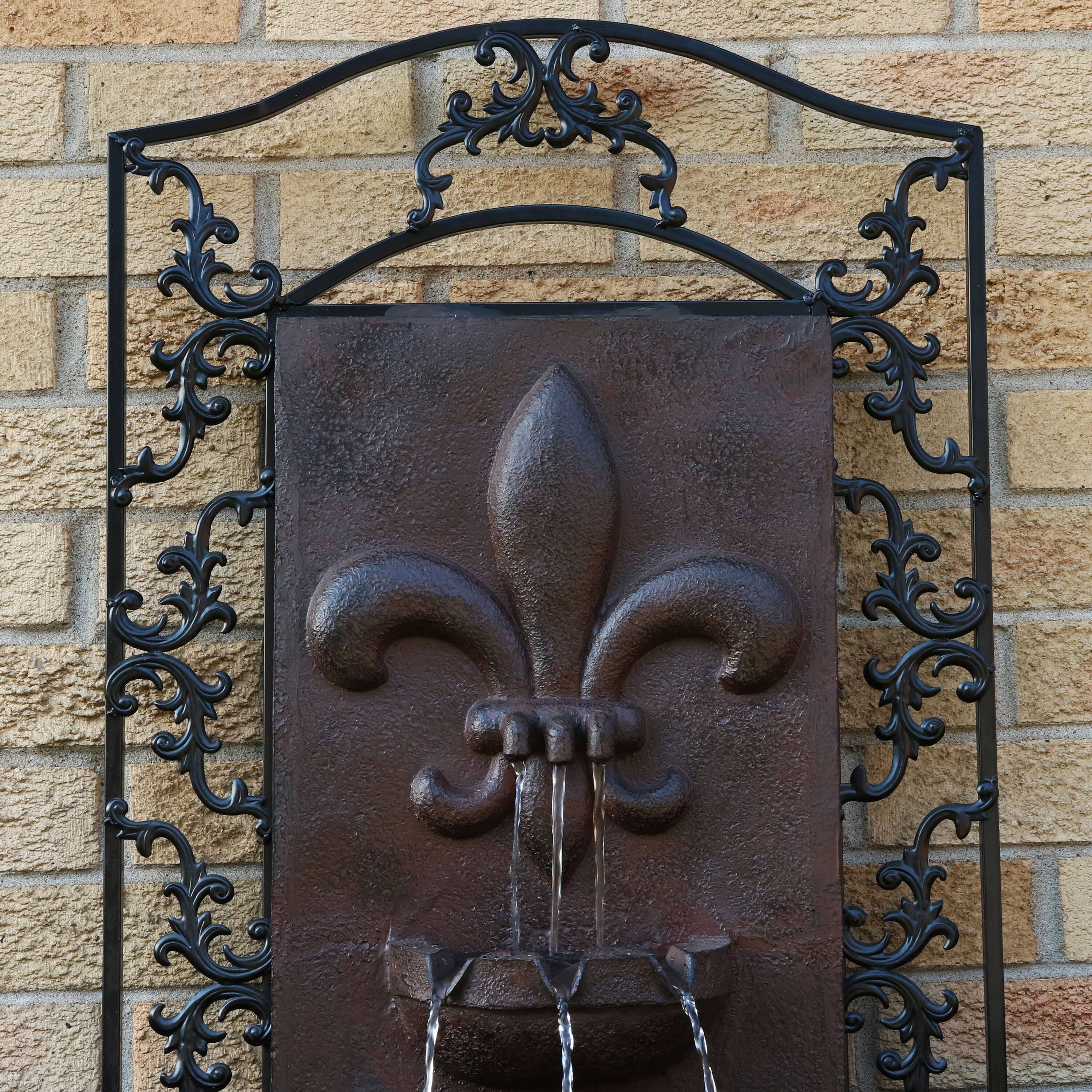 Alt View 3. Sunnydaze - French Lily Polystone Outdoor Solar Wall Fountain - Iron.