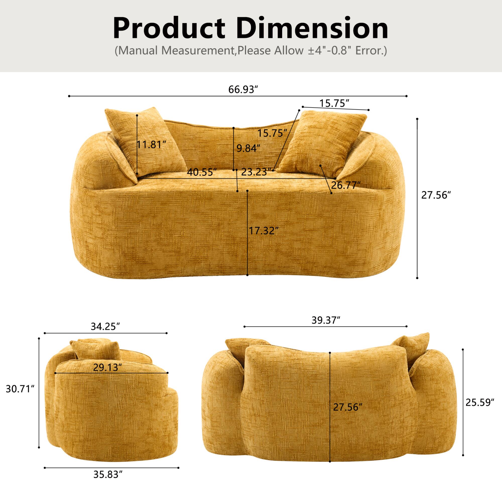 Product Dimension (Manual Measurement, Please Allow ±4"-0.8" Error.)

66.93"  
15.75"  
11.81"  
15.75"  
9.84"  
40.55"  
23.23"  
26.77"  
27.56"  
17.32"  
34.25"  
39.37"  
29.13"  
30.71"  
27.56"  
25.59"  
35.83"