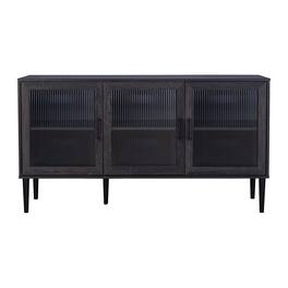 CorLiving - Ethan Engineered Wood Sideboard with 3 Fluted Glass Doors and 4 Internal Shelves - Distressed Dark Grey