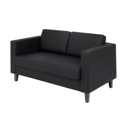 Front. Flash Furniture - HERCULES Artemis Black LeatherSoft Reception Loveseat with 2 AC Outlets/1 USB/1 USB-C Ports and Solid Wood Walnut Legs w - Black.