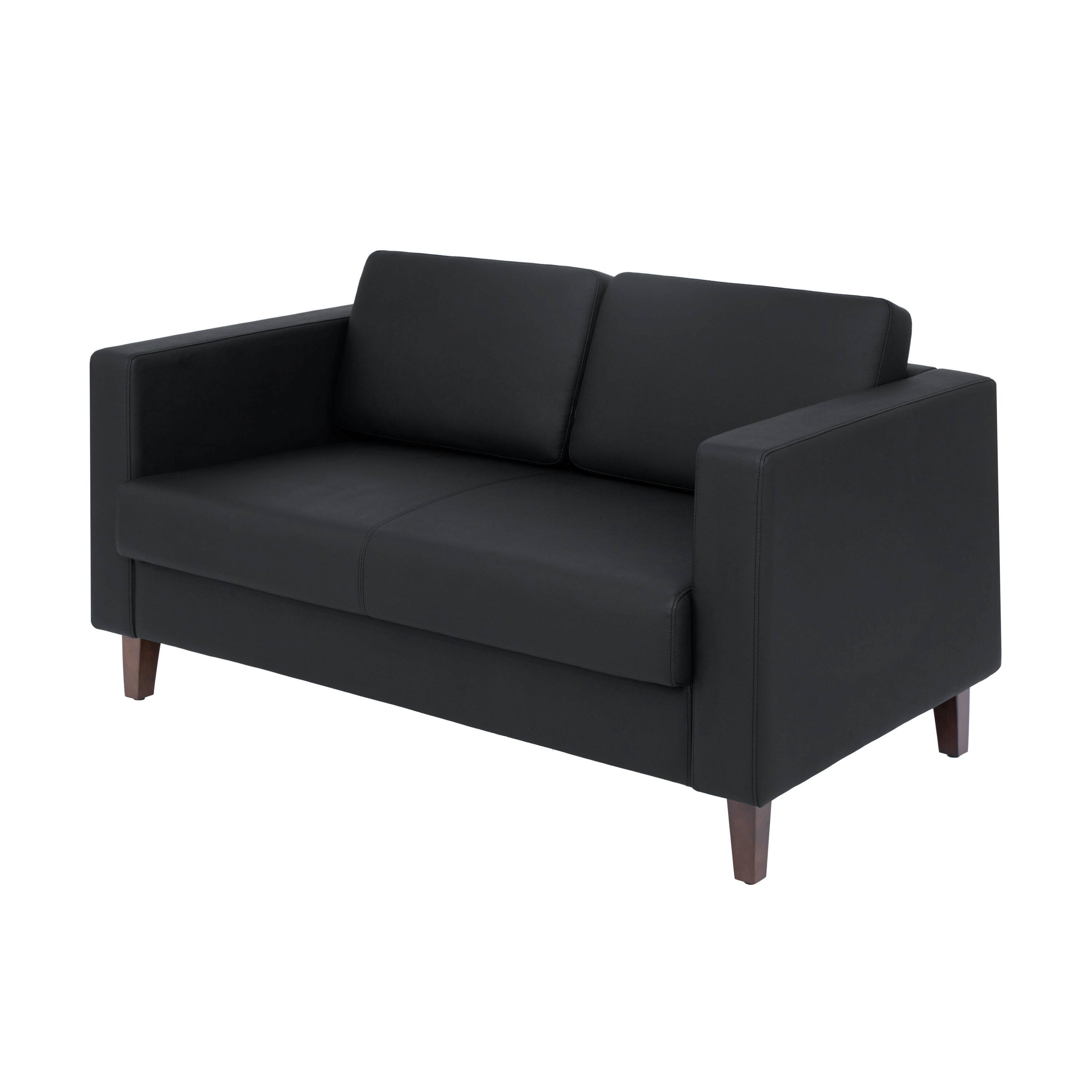 Front. Flash Furniture - HERCULES Artemis Black LeatherSoft Reception Loveseat with 2 AC Outlets/1 USB/1 USB-C Ports and Solid Wood Walnut Legs w - Black.