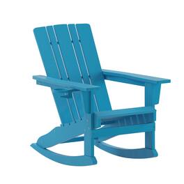 Emma + Oliver - Haley Adirondack Rocking Chair with Cup Holder, Weather Resistant HDPE Adirondack Rocking Chair - Blue