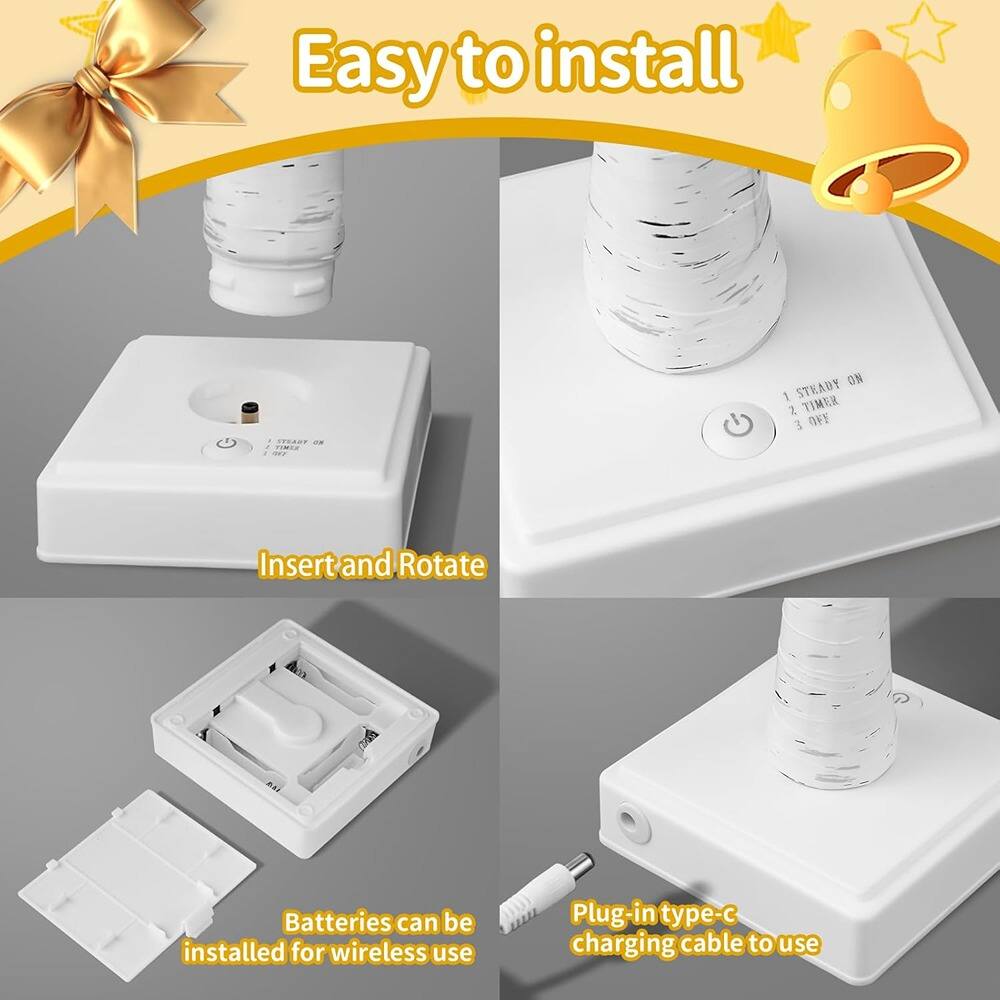 Easy to install

1. Insert and Rotate
2. Batteries can be installed for wireless use
3. Plug-in type-c charging cable to use

1. STEADY ON
2. TIMER
3. OFF