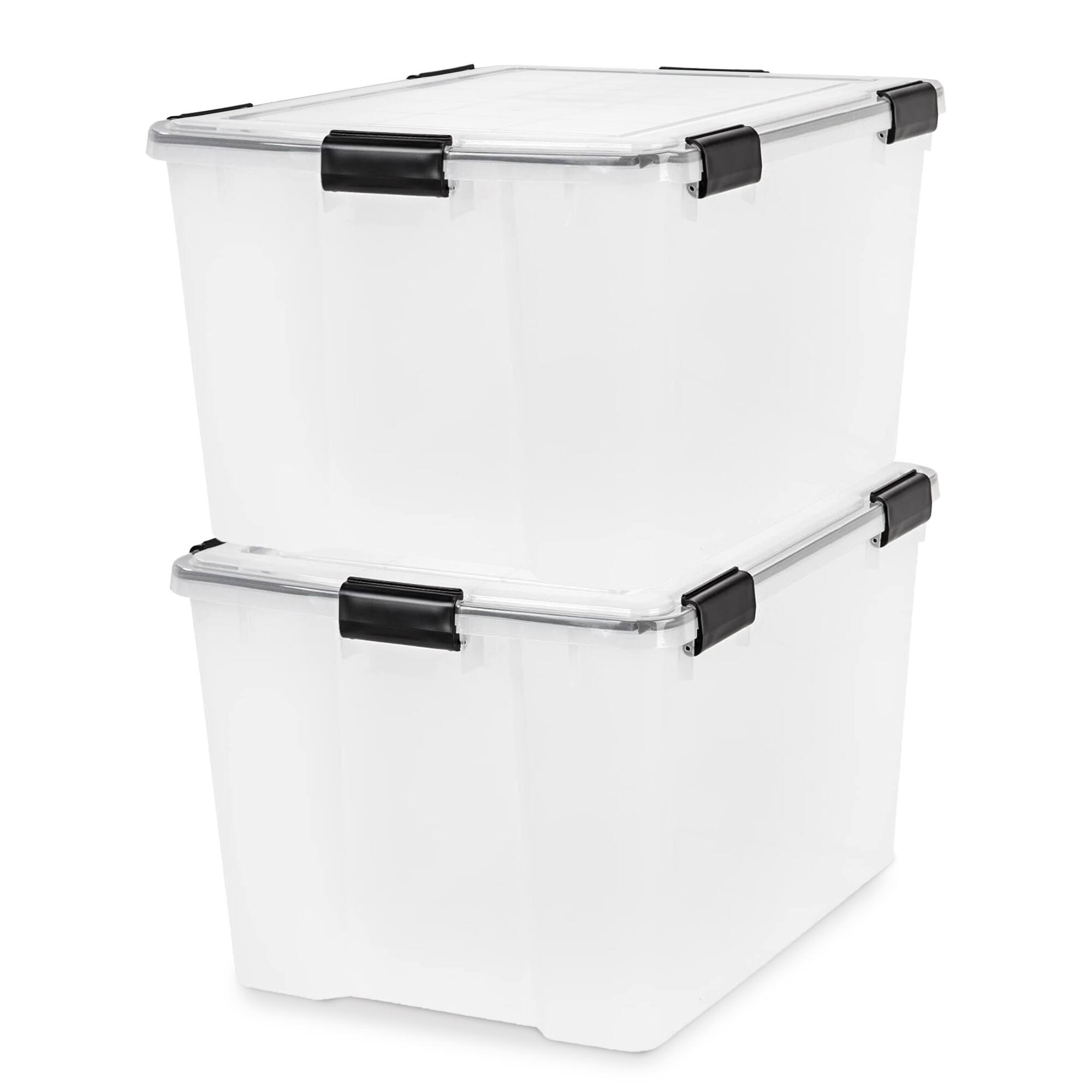 Front. IRIS USA - IRIS USA 74 Qt Storage Bins Plastic Gasket Box with Tight Latching Lids, 2 Pack - Black.