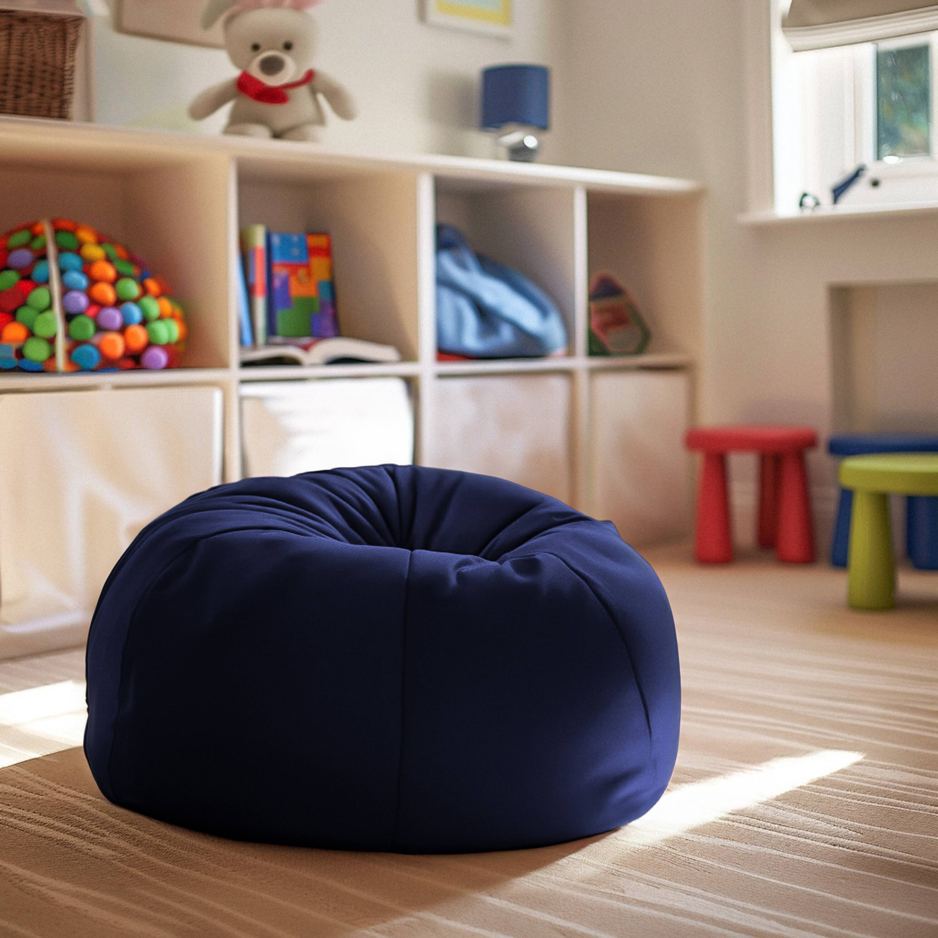 Alt View 1. Emma + Oliver - Small Bean Bag Chair for Kids and Teens - Navy Blue.