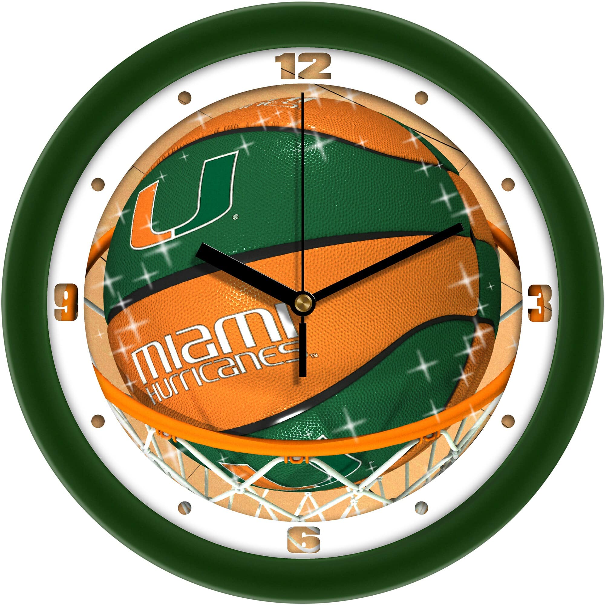 MpDirect - Miami Hurricanes 11.5" Suntime Slam Dunk Wall Clock - Multicolor