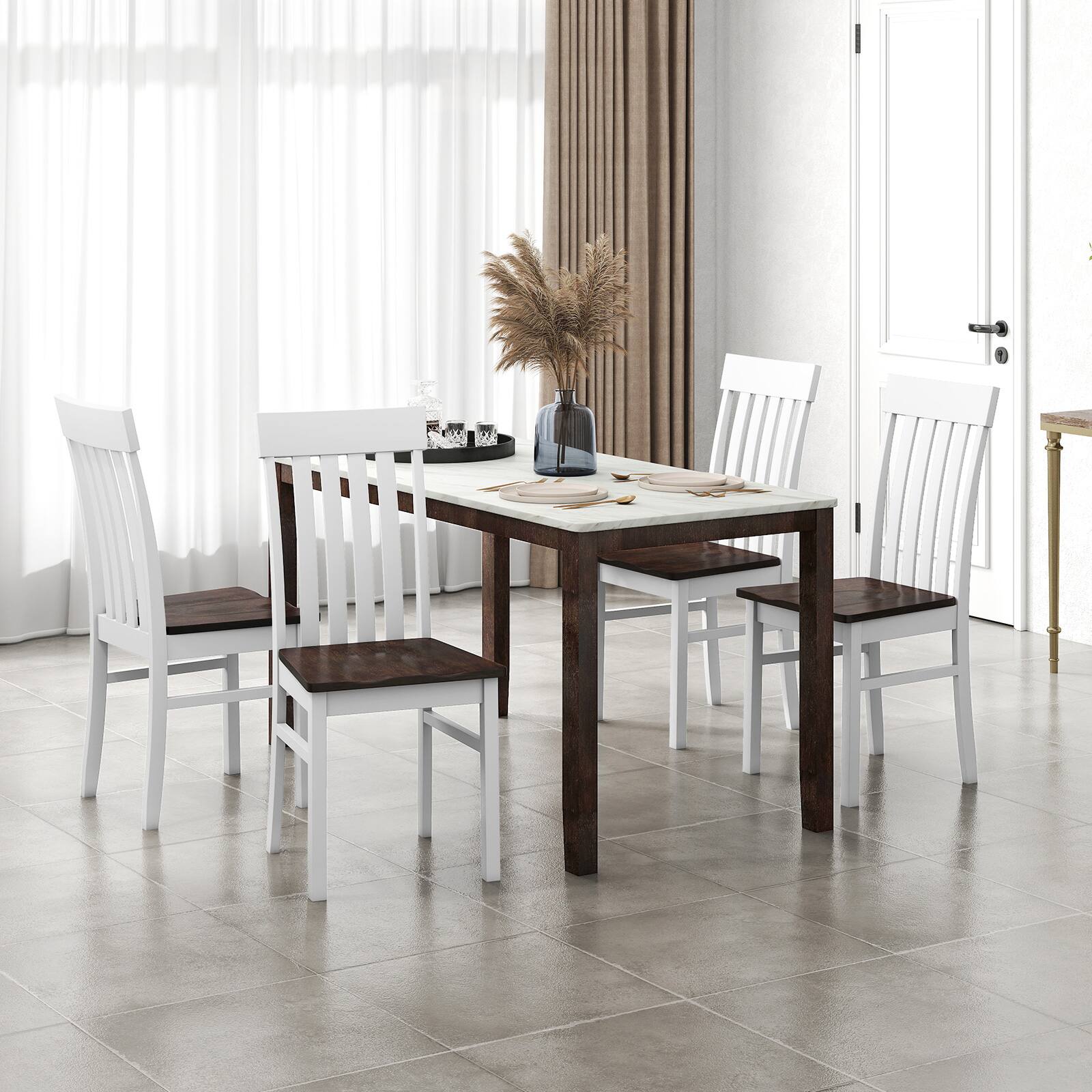 Alt View 9. Gymax - Gymax Dining Chairs Set of 2 w/Slatted High Backrests Concave Seats Rubber Wood Legs - White.