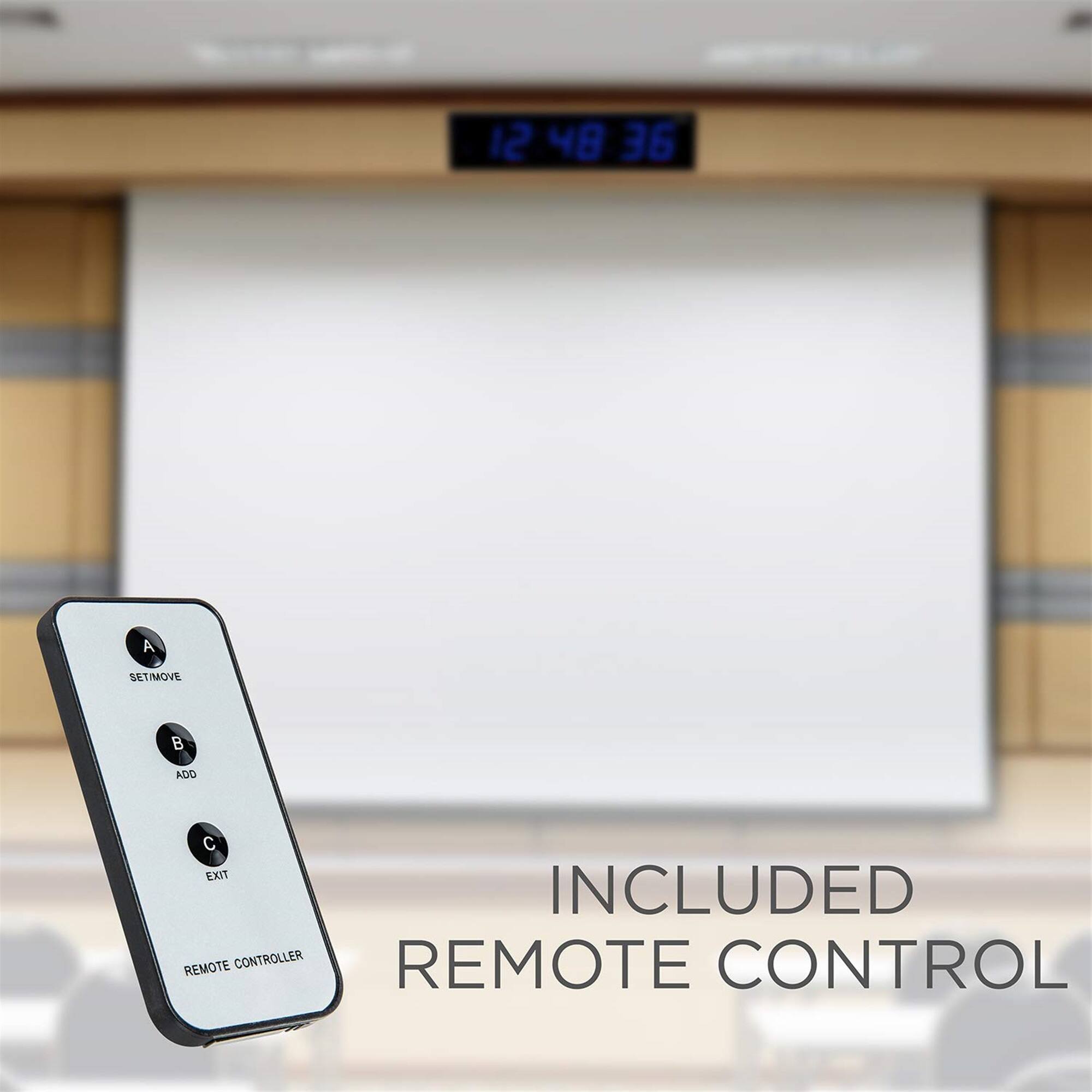 12:48:36, A SET/MOVE, B ADD, C EXIT, INCLUDED REMOTE CONTROL, REMOTE CONTROLLER