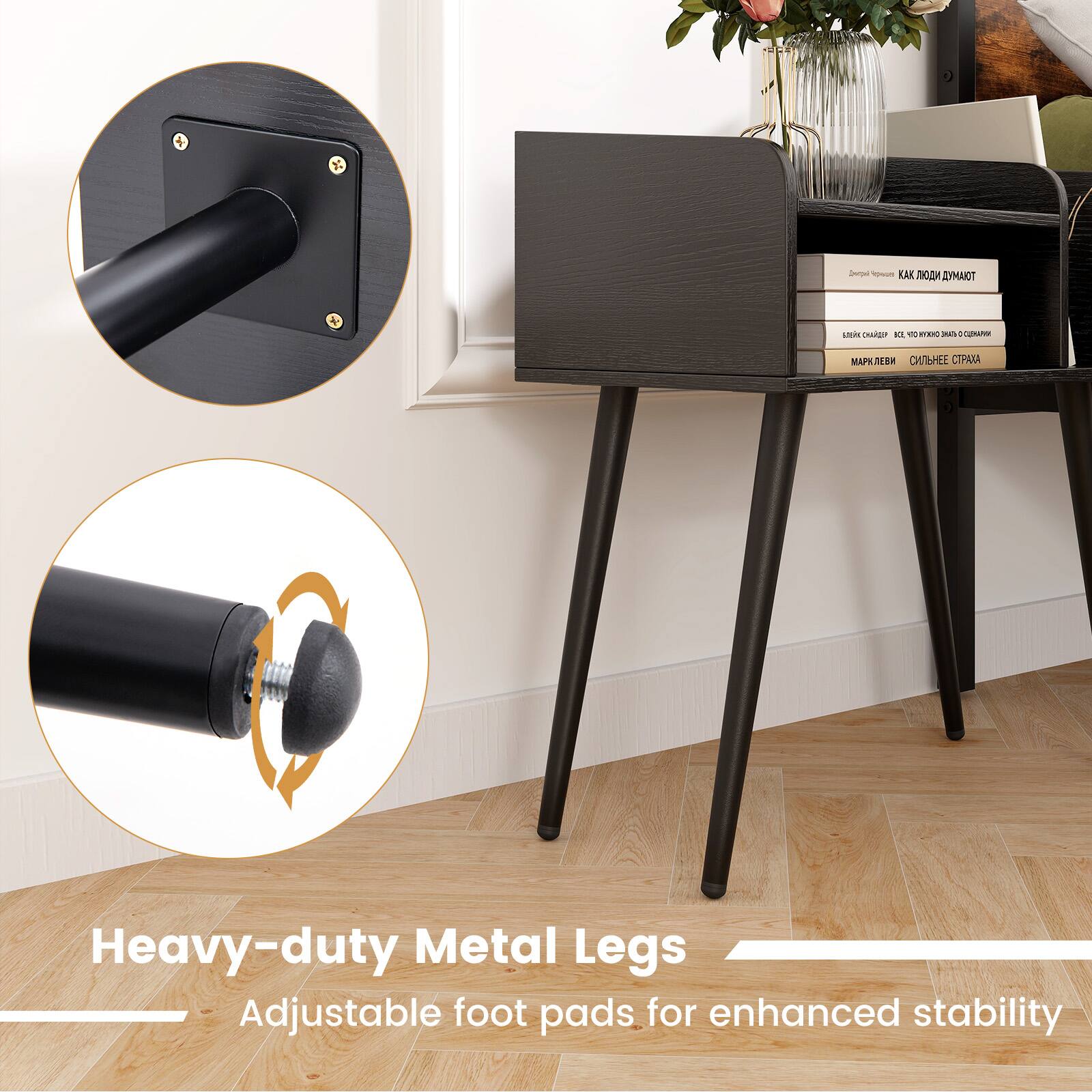 Heavy-duty Metal Legs
Adjustable foot pads for enhanced stability