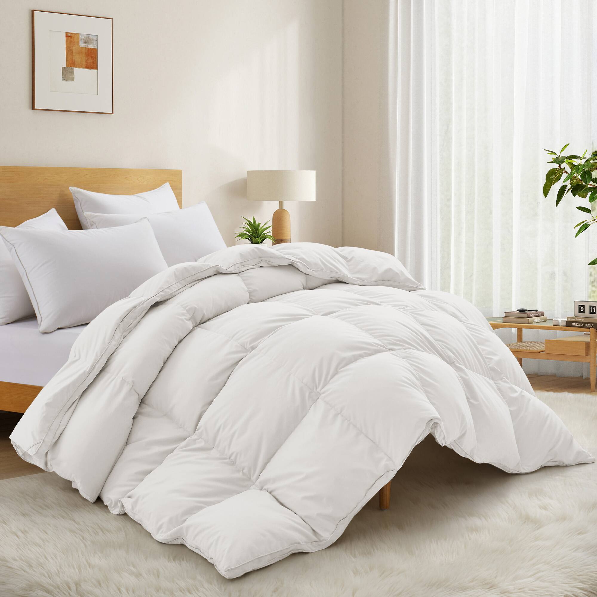 Angle. Peace Nest - Peace Nest White Goose Down Feather Fiber Comforter Heavyweight Duvet Insert, White, King - White.