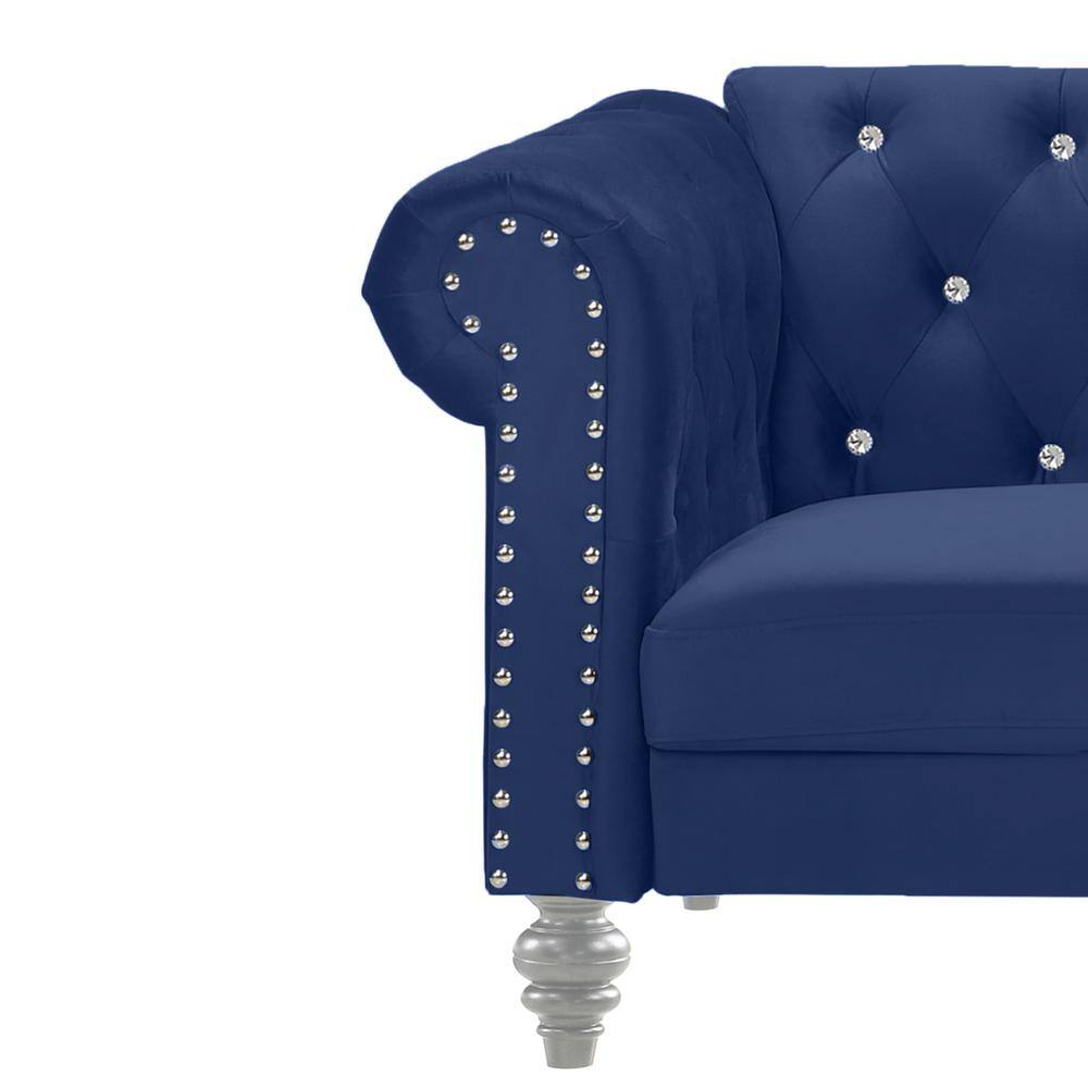 Alt View 1. New Classic Furniture - Furniture Emma Velvet Fabric Loveseat with Rolled Arms in Royal Blue - Royal Blue.