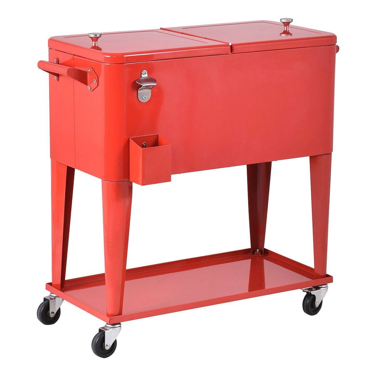 Left. Hivvago - 80 Quart Red Sturdy Rolling Steel Construction Cooler - Red.