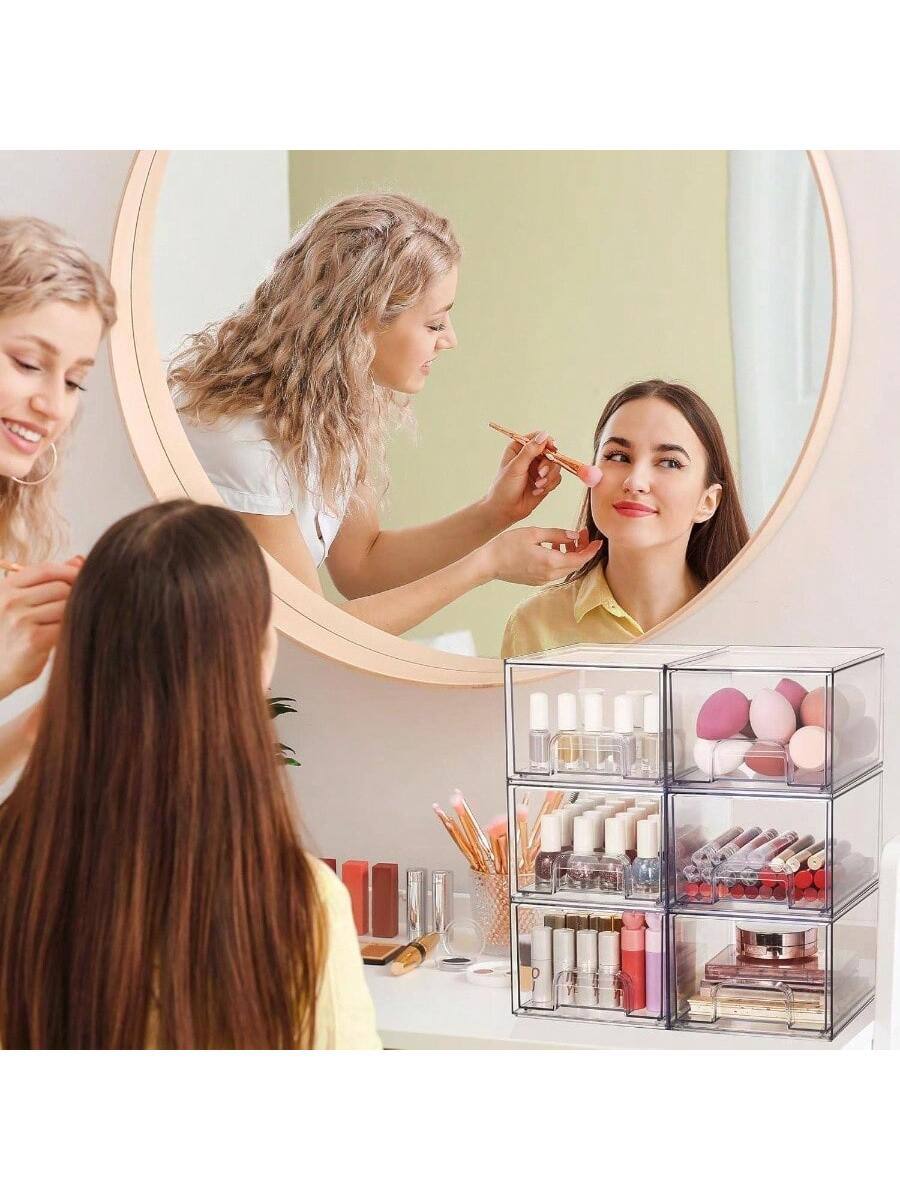 Alt View 5. Live At Space - 4 Pack Small Stackable Storage Drawers, Acrylic Bathroom Makeup Organizer, Plastic Bins Vanity, Undersink, Kitchen Home - 12 pack - transparent.