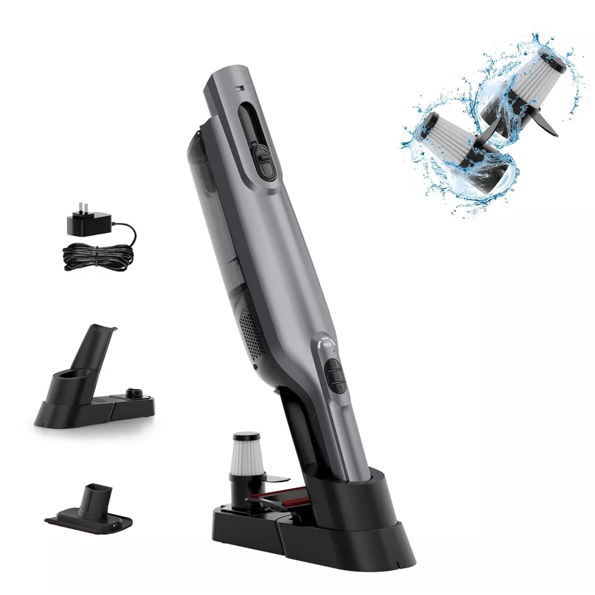 WHALL - Portable Cordless Handheld Vacuum with Strong Suction and LED Light for Home Use - Gray